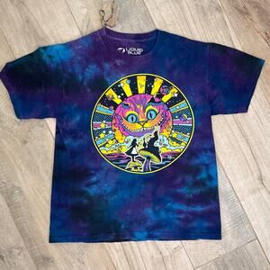 Liquid Blue Alice in Wonderland Size S T-Shirt Blue Purple Tie-Dye Cheshire Cat